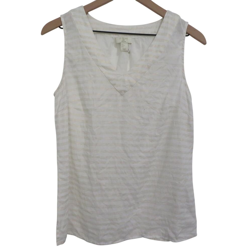 St. Tropez Womens Sz S Cream Gold Stripe Sleeveless Linen Top